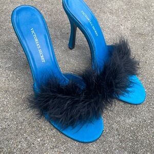 SOLD Victoria's Secret Blue and Black Feathered Heels